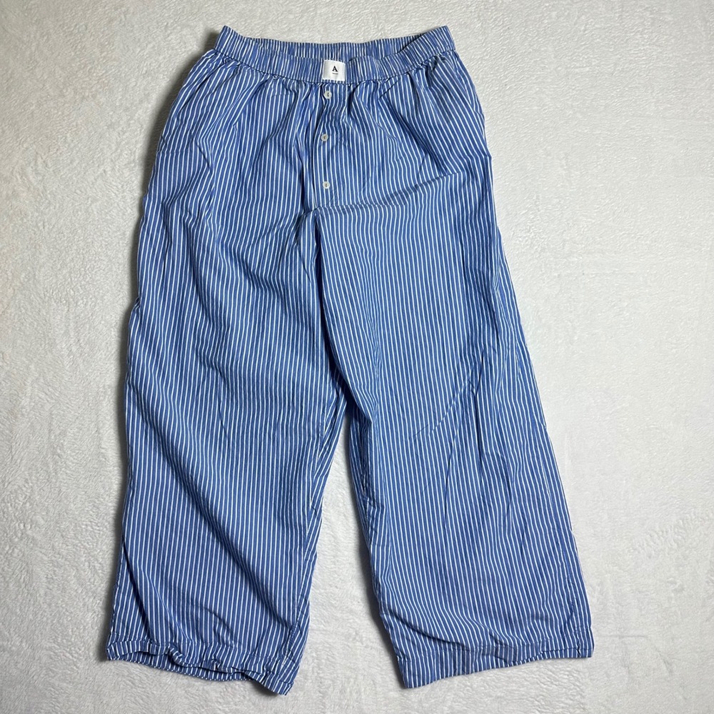 Anthropologie Mens Blue White Striped Pajama Lounge Pants Relaxed Fit Large - Picture 1 of 10
